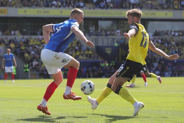 Colby Bishop in action against Oxford United on the opening day of the season