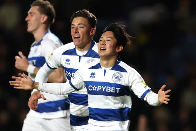Yang Min-hyeok celebrates scoring for QPR against Oxford United in April