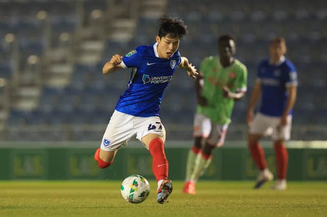 Yang Minhyeok made his full Pompey debut in the 2-1 Carabao Cup defeat to Reading. Picture: Simon Roe/ProSportsImages