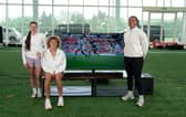Sadia Kabeya with other Red Roses Lucy Packer and Ellie Kildunne 