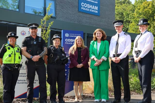 Crime commissioner Donna Jones with police minister Dame Diana Johnson and officers