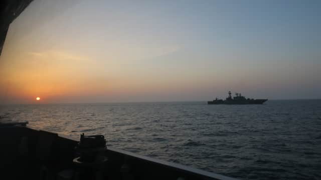 HMS Trent and Wildcat helicopter shadow a Russian destroyer and tankers through the English Channel
