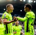 Colby Bishop celebrates with Josh Murphy after scoring against West Brom in August 2025. Picture: Manjit Narotra/ProSportsImages