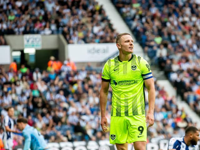 Colby Bishop relishes the moment after scoring Pompey's equaliser against West Brom at the Hawthorns