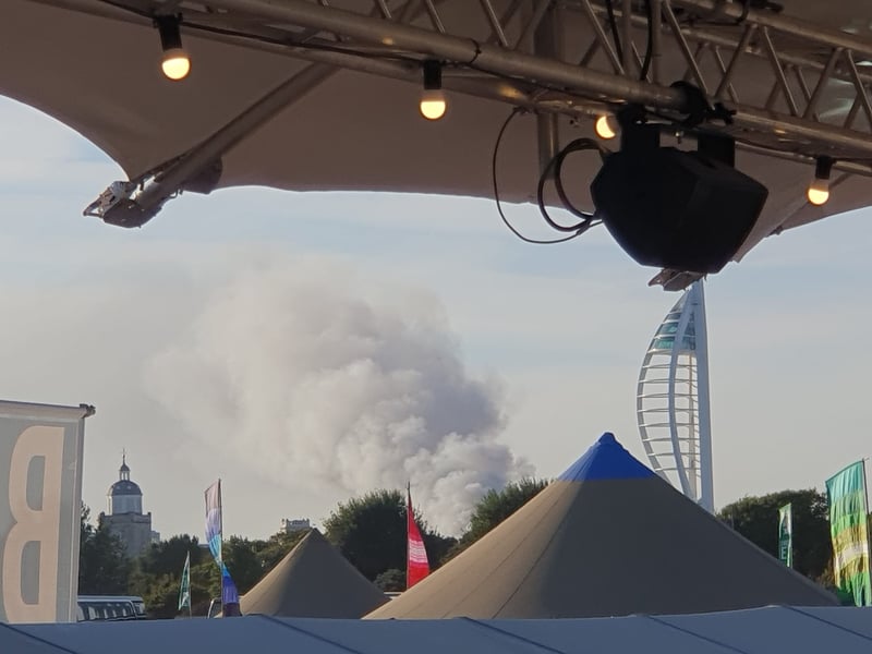The huge plume of smoke can be seen as far away as the Victorious site on Southsea Common