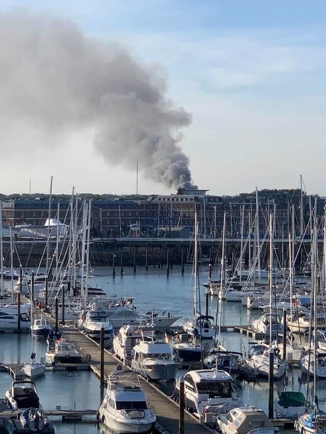 Plume of smoke from Gosport fire seen from Gosport Marina/Clarence Yard