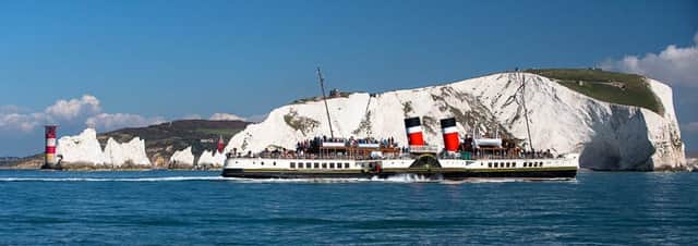 Waverley cruising past the Needles on the Isle of Wight