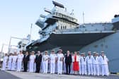 The Defence Secretary John Healey attends a reception onboard the HMS Prince of Wales on the occasion if the ship being the first foreign carrier to dock in Tokyo with The Defence Minister for Japan, Gen Nakatani in Tokyo. The UK-Japan relationship has been hailed as a major success.