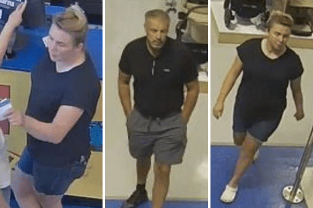 Police wish to speak to a man and a woman after a pushchair was stolen from a toy shop.