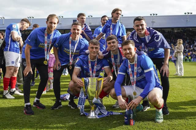 Regan Poole, far right, won the League One title with Pompey in 2023-24. Picture: Jason Brown/ProSportsImages