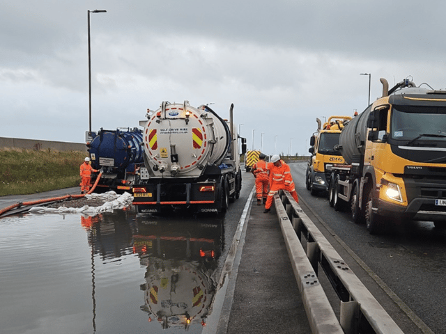 Part of Eastern Road in Portsmouth is currently closed due to a burst sewer main.