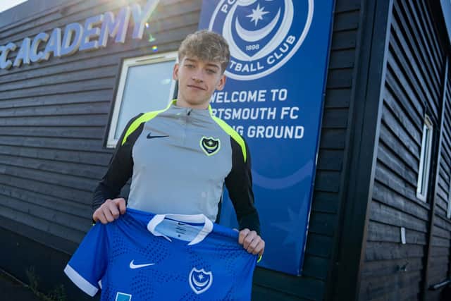 Brandon Downey signed for Pompey from Crusaders in September 2025. Picture: Portsmouth FC