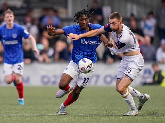 Chinedu Agu missed from the penalty spot as Pompey were eliminated by Romsey Town in the Hampshire Senior Cup. Picture: Jason Brown