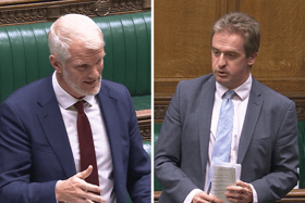 There have been calls to "accelerate" the development of a new Type 83 destroyer for the Royal Navy, after Russian drones flew over Poland - violating Nato airspace. Pictured: Labour defence minister la Carns, and Labour politician Graeme Downie.