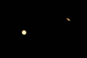 Saturn (right) and Jupiter as seen from Los Angeles, California in 2020