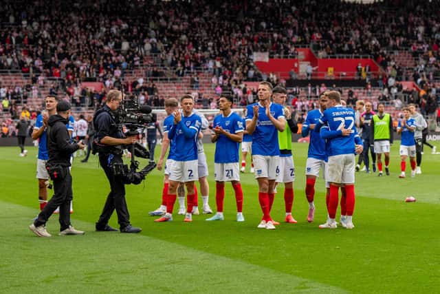 Pompey’s players applaid the away end after they secured a point against Southampton on Sunday.