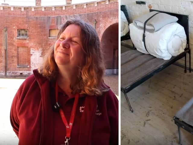 Inside Gosport’s historic Fort Brockhurst with restored barrack room.