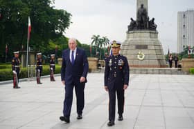 The Royal Navy will increase its activity alongside The Philippines in light of HMS Prince of Wales' UK Carrier Strike Group deployment. Pictured: Defence peer Lord Vernon Coaker visiting capital Manila.