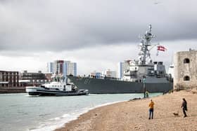 USS Winston S Churchill sailing from Portsmouth on September 18, 2025.