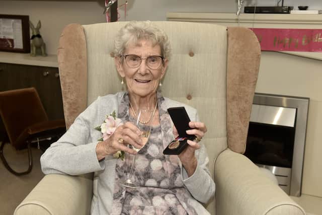 Mabel Kidney celebrated her 100th birthday on Friday, September 19, 2025, at Admiral Jellicoe House in Portsmouth, where she was presented with her War Service Medal.