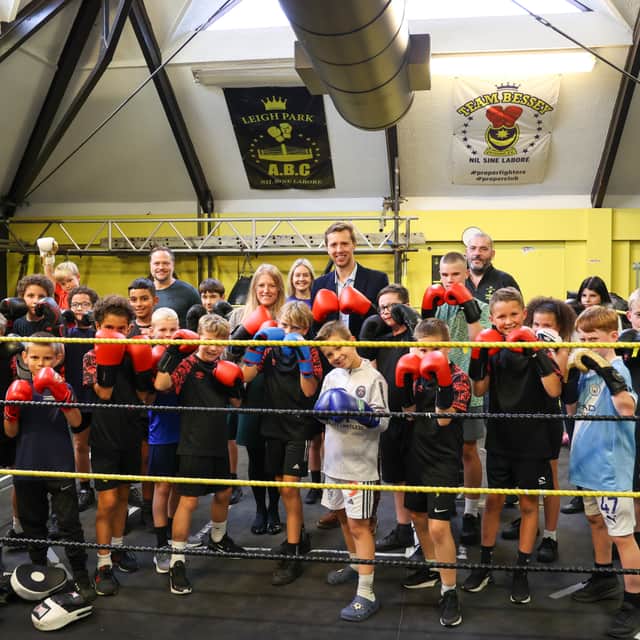 PCC Donna Jones with members and coaches from Leigh Park Amateur Boxing Club, along with Deputy PCC Alex Rennie.