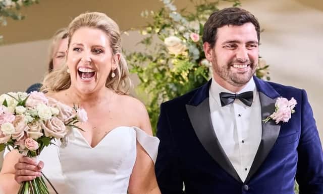 Emma with her MAFS 2024 husband Caspar on their wedding day.