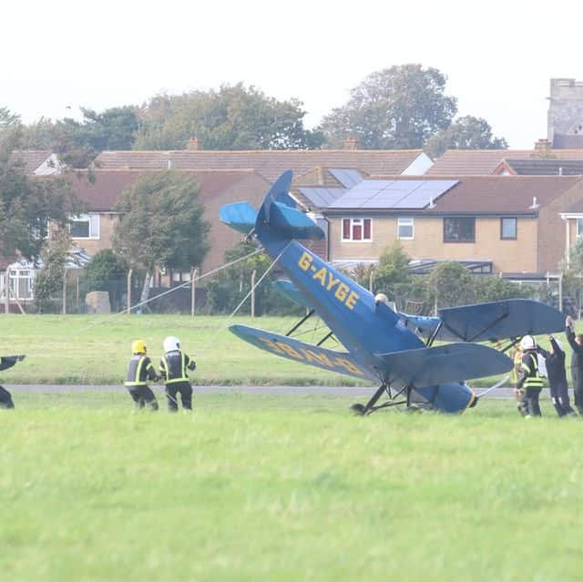 The Biplane got into trouble shortly after landing.