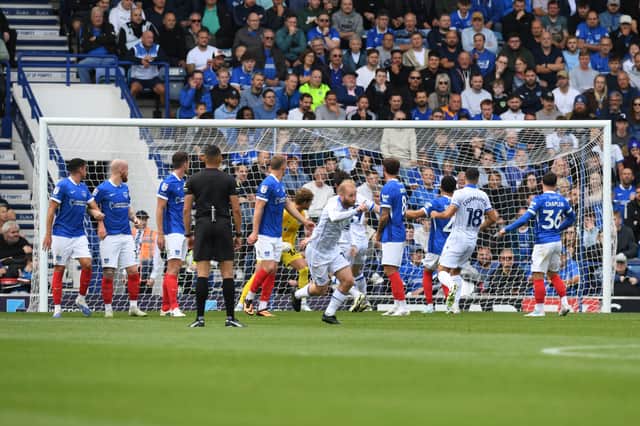 A stunned Fratton Park witnesses Barry Bannan's free-kick putting Sheffield Wednesday on the way to a 2-0 victory over a dreadful Pompey. Picture: Jeff Mood/ProSportsImages