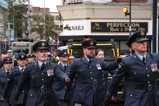 Injured Royal Navy, Army, and RAF veterans, are facing a myriad of problems in the medical discharge programme - leaving many falling through the cracks. Pictured: Members of Joint Hospital Group South ending their march through Portsmouth.
