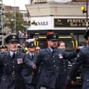 Injured Royal Navy, Army, and RAF veterans, are facing a myriad of problems in the medical discharge programme - leaving many falling through the cracks. Pictured: Members of Joint Hospital Group South ending their march through Portsmouth.