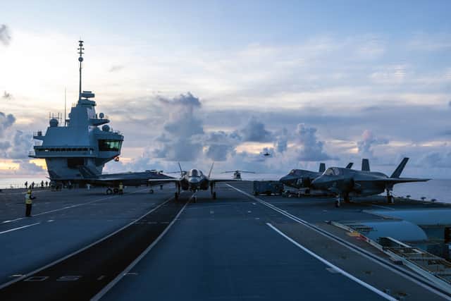HMS Prince of Wales, the Royal Navy flagship at the helm of the UK Carrier Strike Group on Operation Highmast, has reached Singapore by sailing through the South China Sea. Pictured: 10 September 2025, F-35B Squadrons, 617 Squadron and 809 NAS, conduct flying operations.