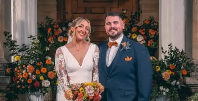 Married at First Sight UK series 10 couple Sarah and Dean on their wedding day. Photo by Channel 4.