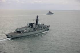 HMS Iron Duke shadows RFN Neustrashimy and cargo ship Sparta IV1 as they sail through the English Channel. Vladimir Putin’s forces have been targeting UK and US Satellites.