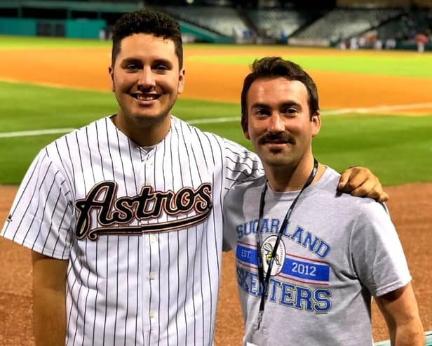 Joey Mellows (right) with Shawn Spradling, an expert on the World Baseball Classic.