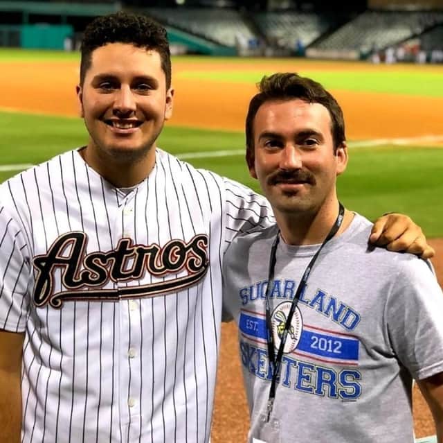 Joey Mellows (right) with Shawn Spradling, an expert on the World Baseball Classic.