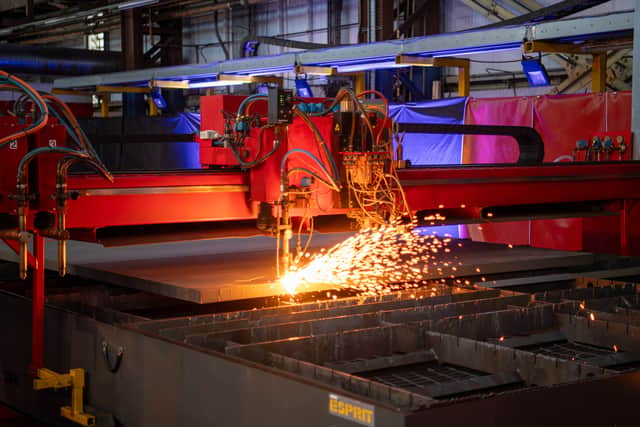 The steel being cut for HMS King George VI, the fourth Dreadnought-class submarine.