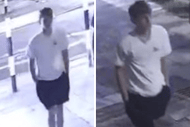 Police wish to speak to this man after a shop window was smashed to pieces in Copnor, Portsmouth.