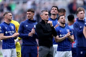 Ipswich boss Kieran McKenna, centre, alongside Conor Chaplin after the Tractor Boys' relegation from the Premier League last season was confirmed