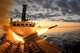 A ferocious ship-busting missile being fired from HMS Somerset in a landmark test for the Royal Navy.