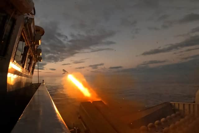 The Naval Strike Missile being fired from HMS Somerset.