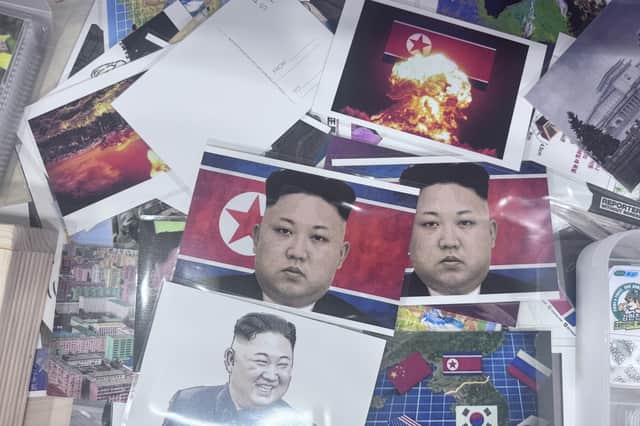 Postcards on sale at the DMZ at the border of South and North Korea