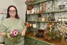 Yvonne at her new shop, The Florist of Bere in Denmead.