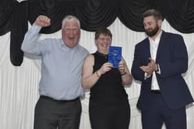 Winners Steve and George Reid from Blitz Photography - crowned the first Overall Business of the Year at the inaugral Gosport Business Awards in 2024. Pictured with David Steer, right, from  headline sponsor StandardAero.