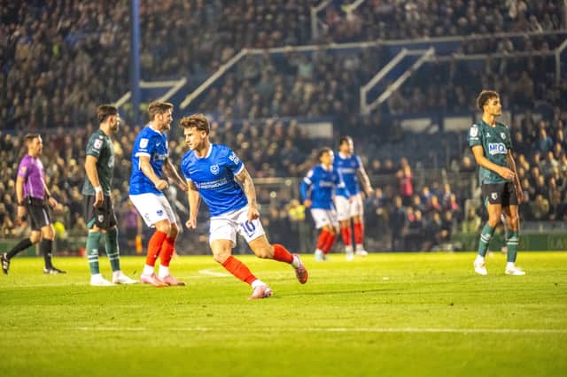 Adrian Segecic celebrates are netting Pompey's equaliser against Watford. Picture: Steve Bailey/ProSportsImages