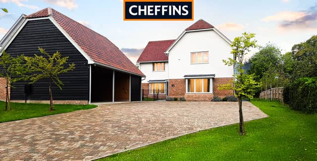 The house has four bedrooms and a stylish interior