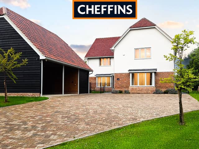 The house has four bedrooms and a stylish interior