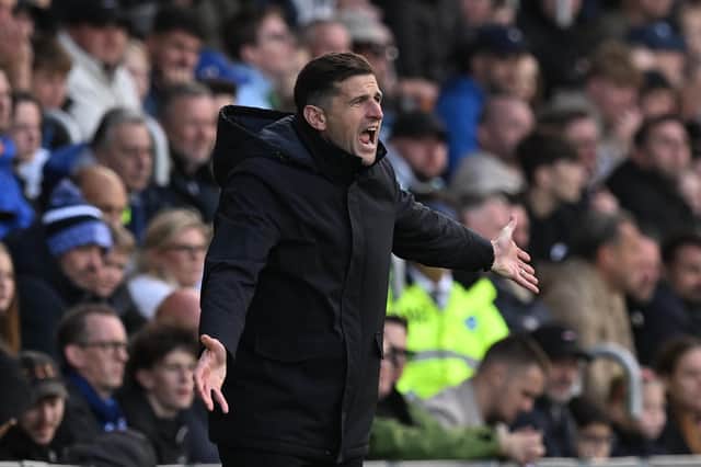 John Mousinho urges on his Pompey side as they upset Championship leaders Middlesbrough. Picture: Graham Hunt/ProSportsImages