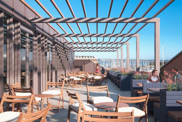 Artists impressions of what the rooftop bar will look like at the former Royal Navy Rum Store in Gosport.
