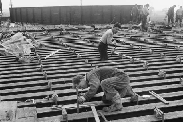 Workers building the M6 motorway in 1961