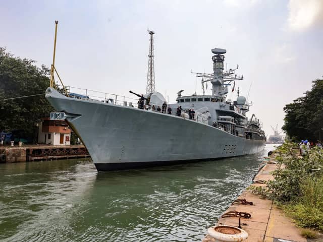 Type 23 frigate HMS Richmond is due to be decommissioned this year after 30 years of Royal Navy service. Pictured is the ship in Mumbai, during HMS Prince of Wales’ carrier strike group deployment to the Indo-Pacific.